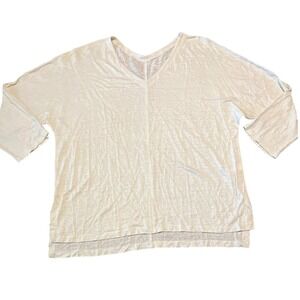 Eileen Fisher Linen V Neck Oversized Dolman Sleeve Top M M Off White